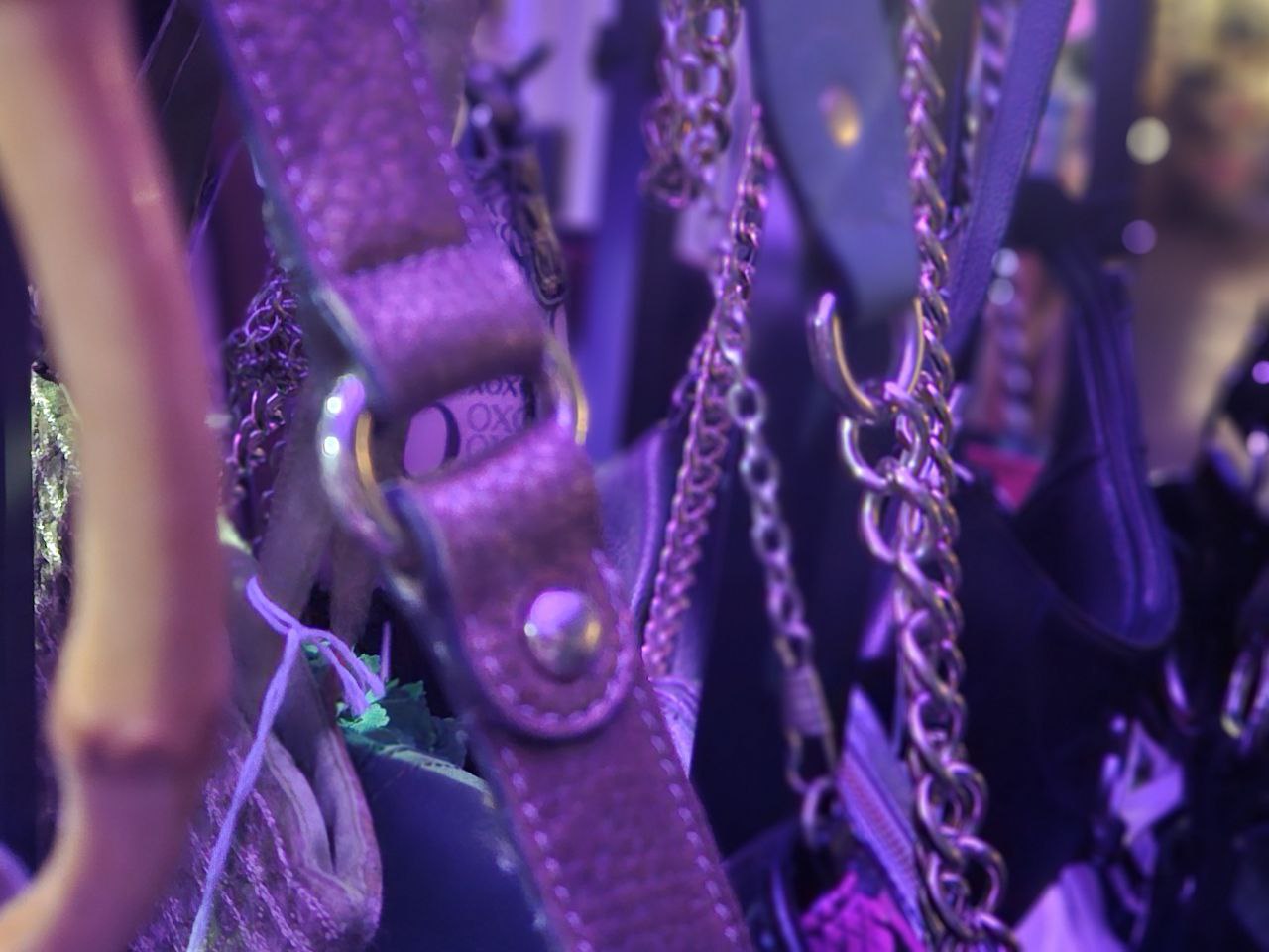 Detail of bag straps and chains